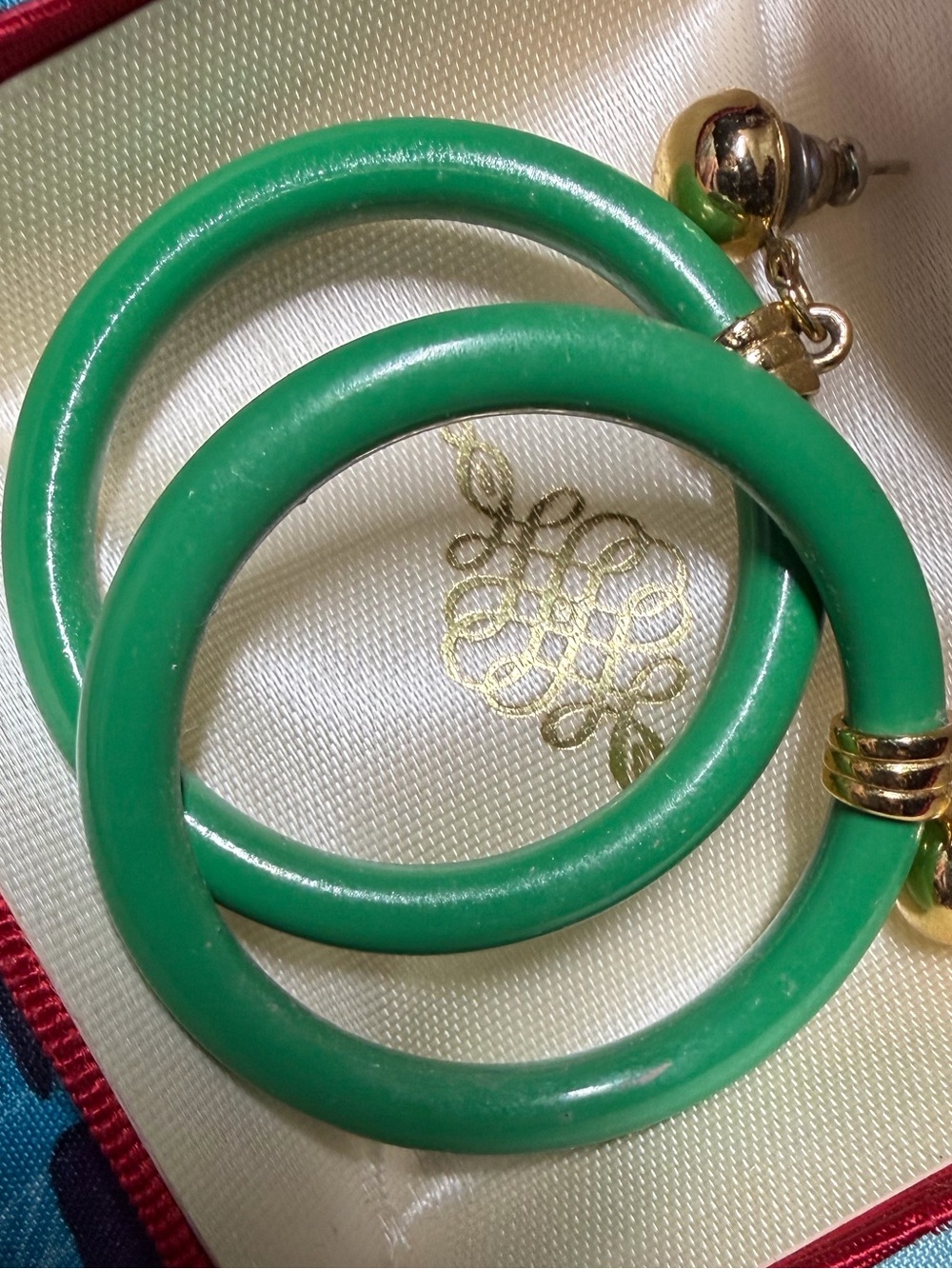Green Hoop Earrings with Gold Accents - Women Jewelry